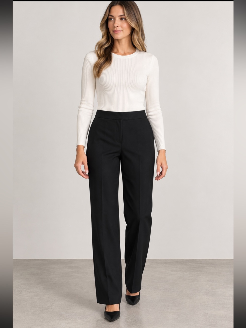 Lafayette 148 New York Black Wool Straight Leg Trousers Size 14